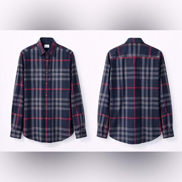 Burberry Navy and Red Checkered Shirt XXl